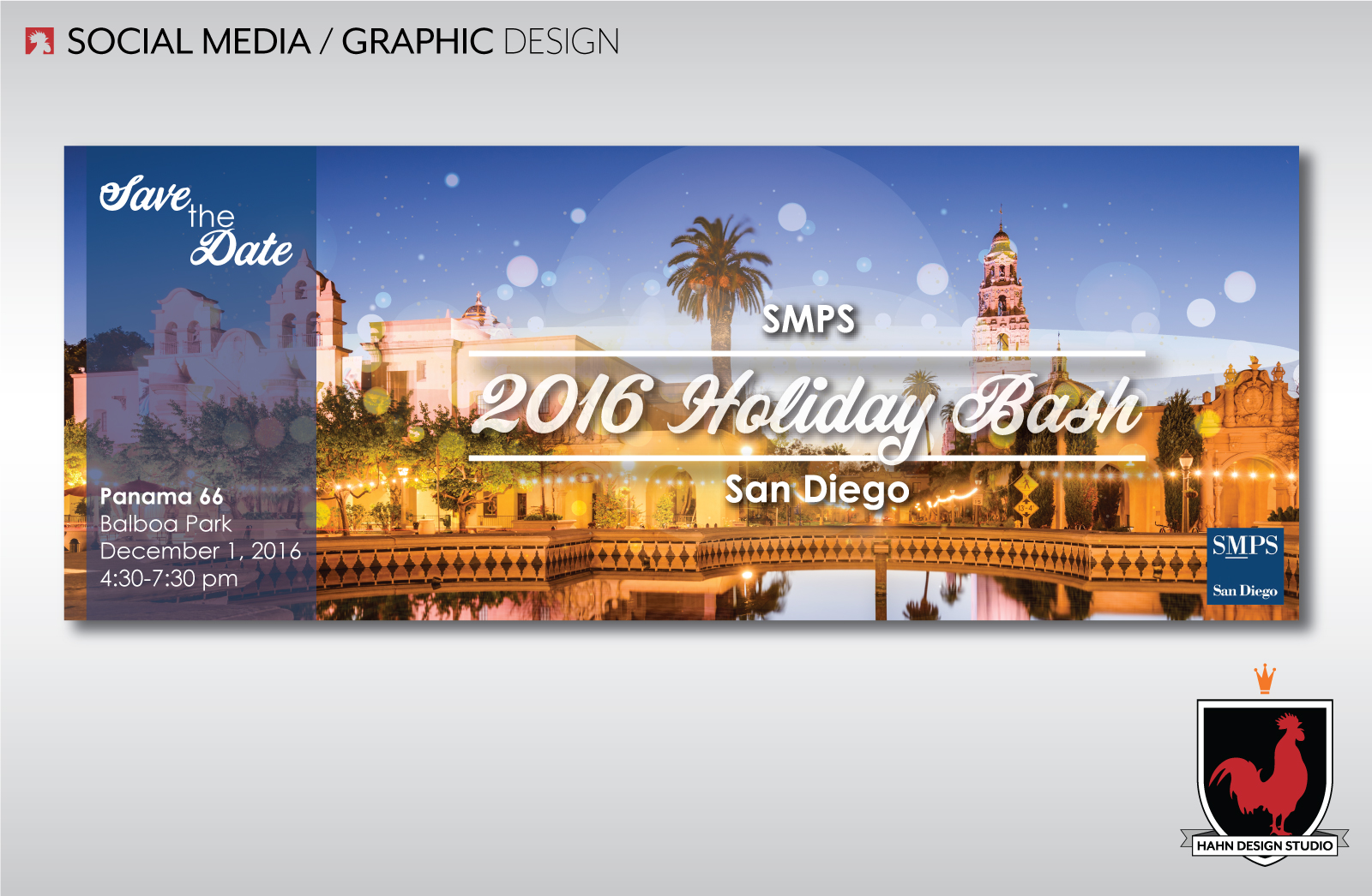 Graphic Design | 2016 Holiday Party Invitation | SMPS San Diego Chapter